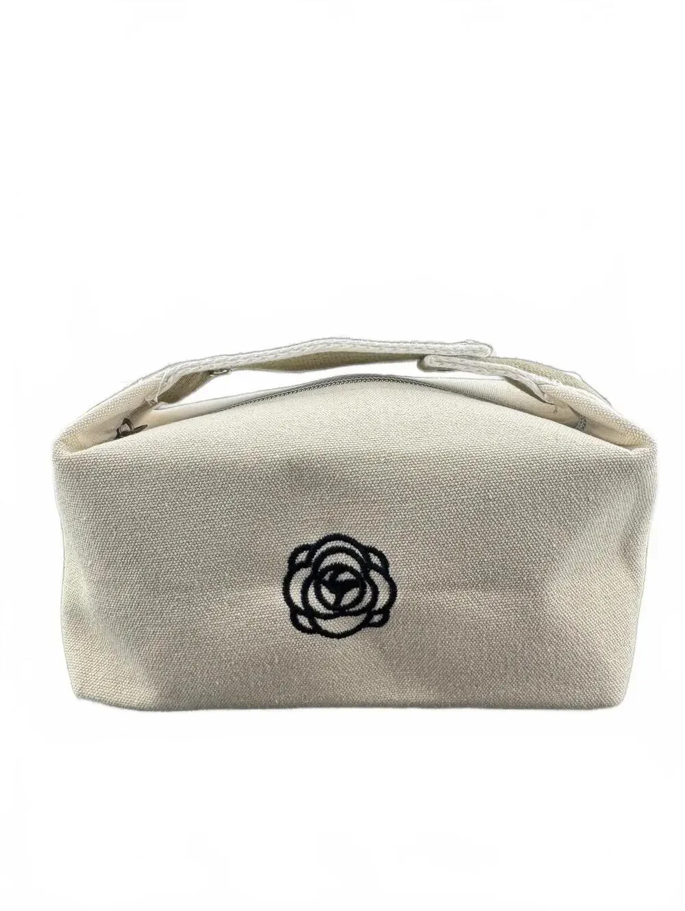 Canvas Cosmetic Bag with Zipper and Snap Closure